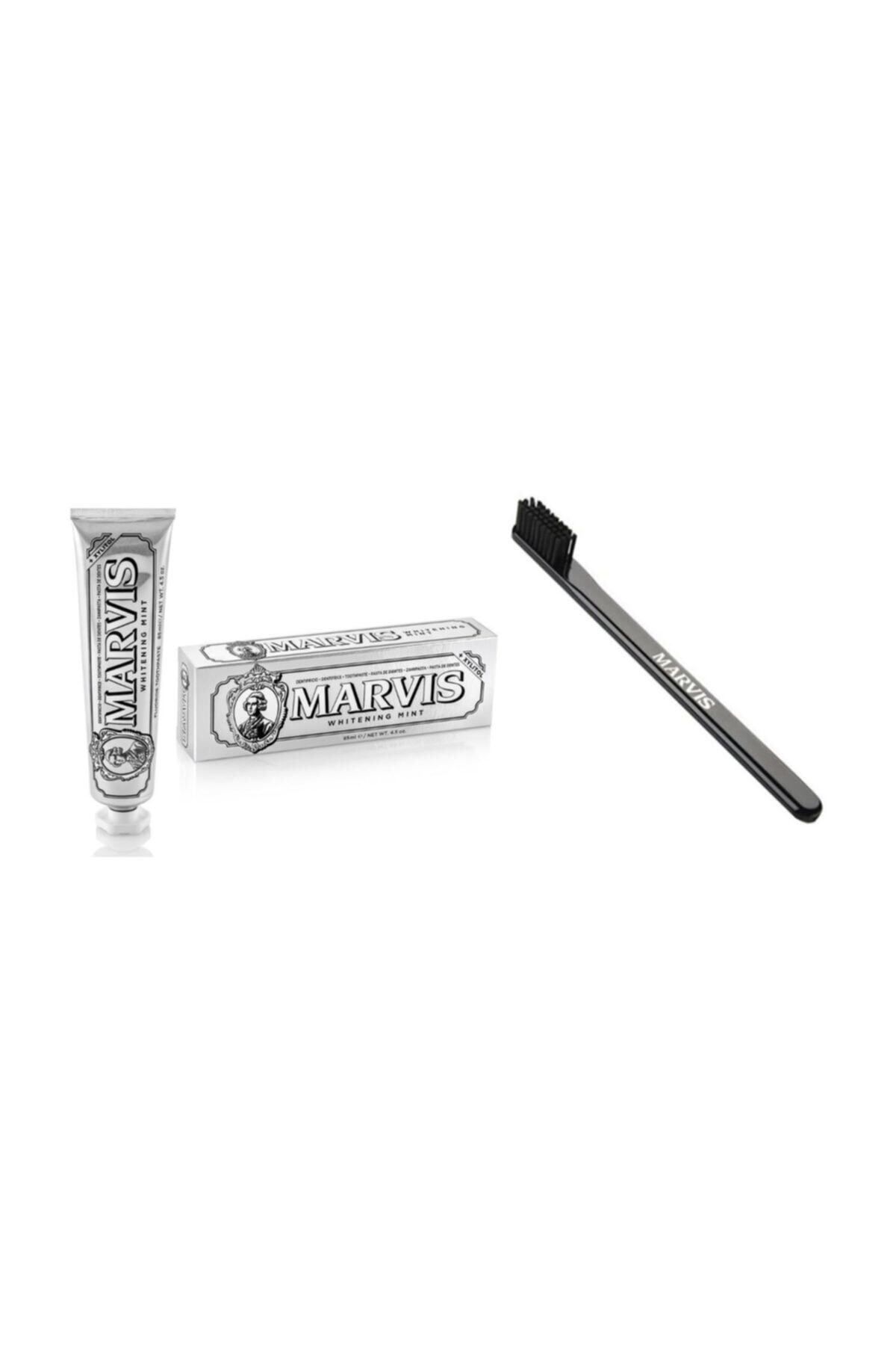 Marvis Whitening Mint Beyazlatıcı Diş Macunu 85 ml Ve Black Mediım Orta Sert Diş Fırçası