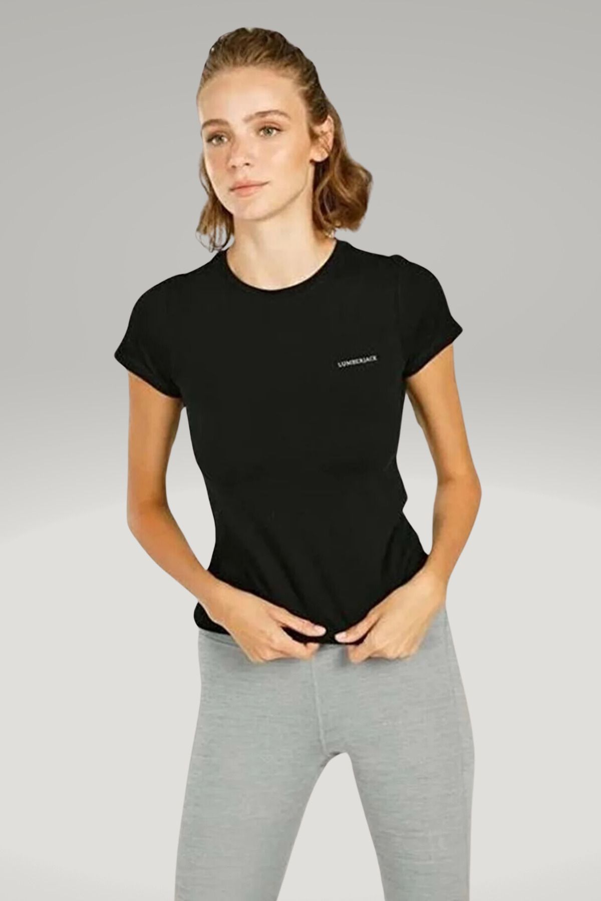 Lumberjack Basic C Neck Kadın Kısa Kol Siyah T-shirt Tişört
