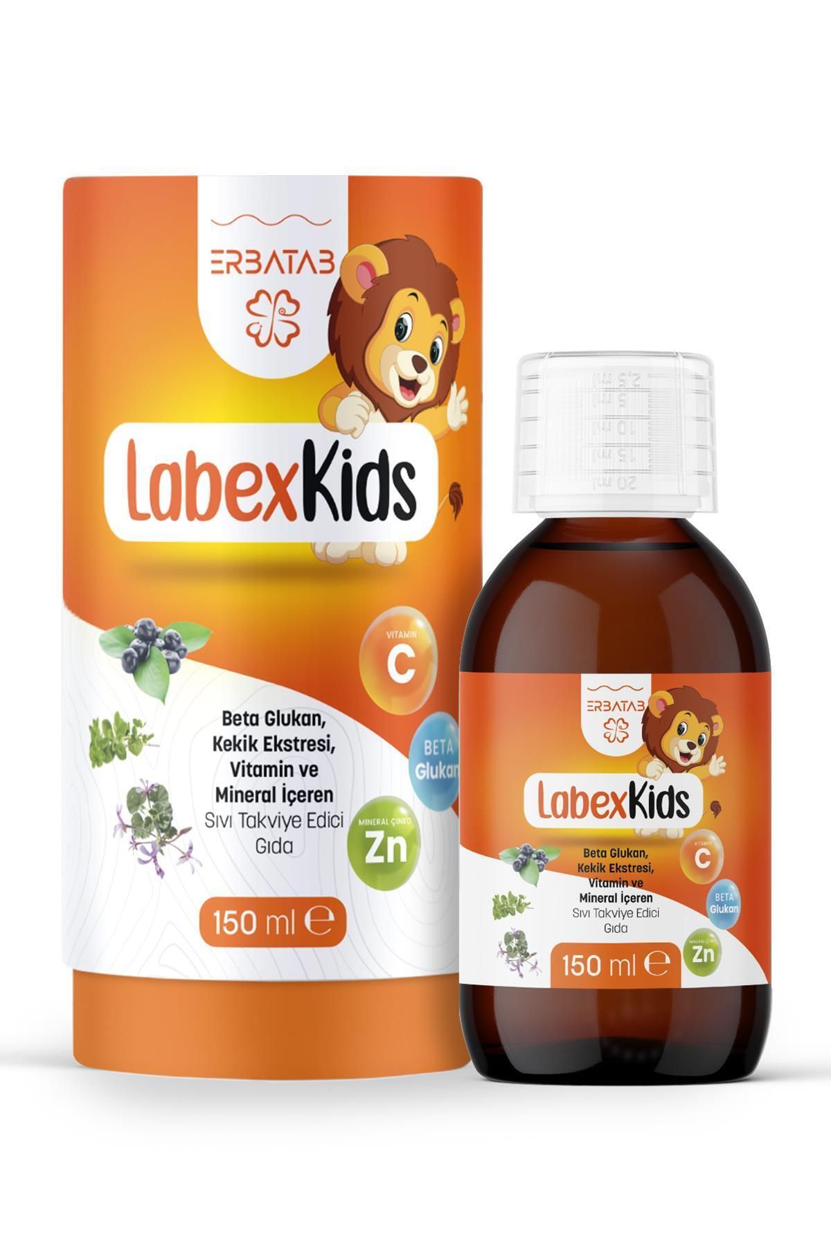 Erbatab Labex Kids Çinko Kekik Beta Glukan Karamürver Çocuk Multivitamin Şurup 150 ml