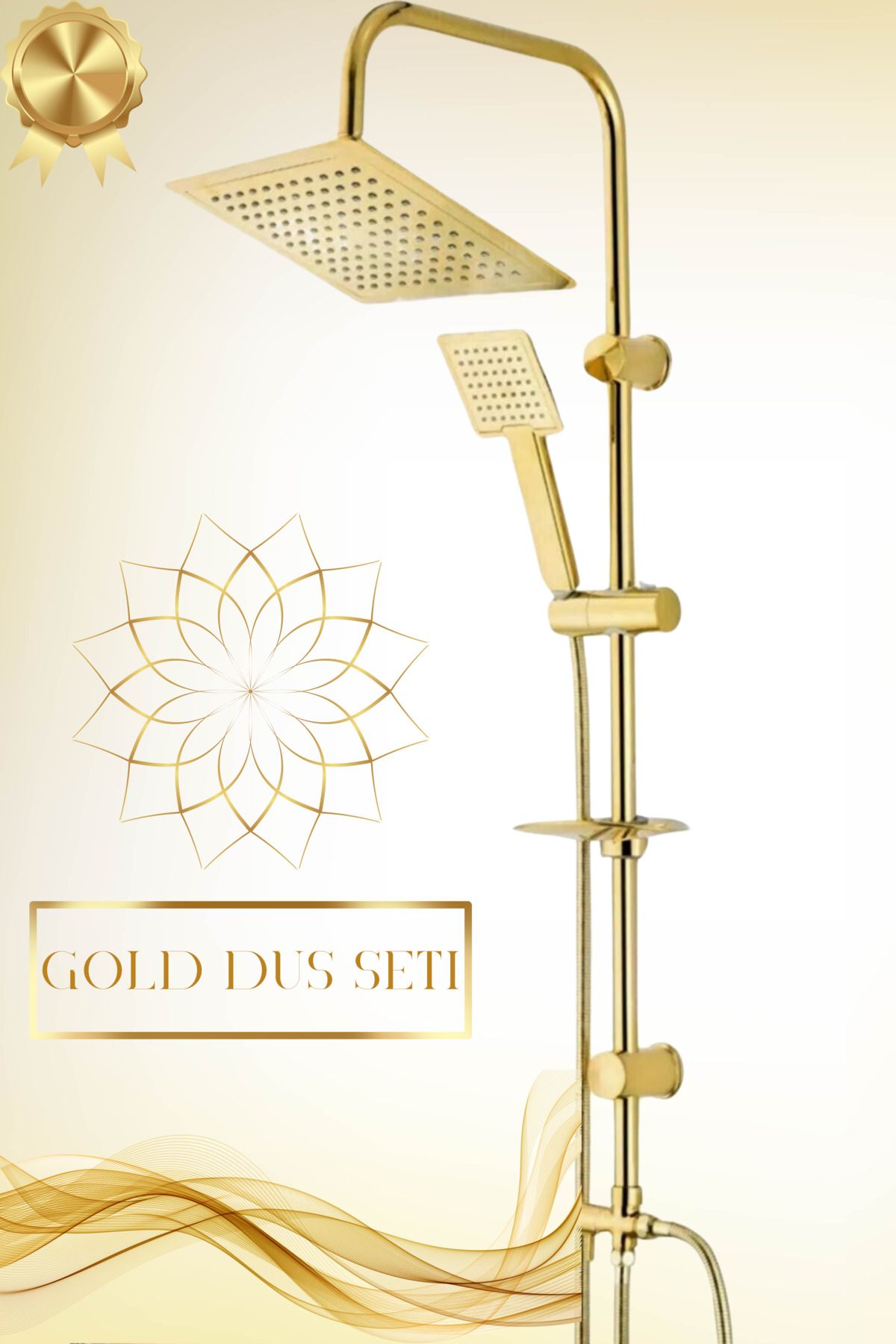 Irmak Gold Altın Kare Tepe Duş Başlığı Seti Yeni Nesil Yağmurlama Çok Fonksiyonlu Kaliteli Duş Sistemi Set