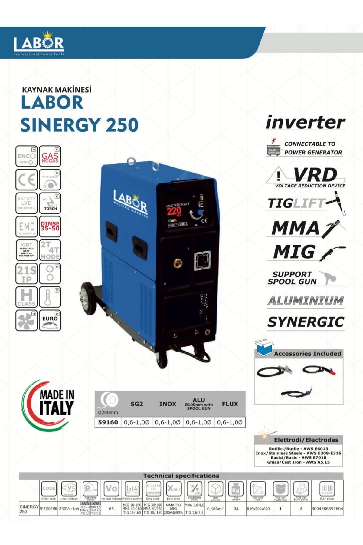 LABOR 230 Amper 220V sinerjik gazaltı kaynak makinası