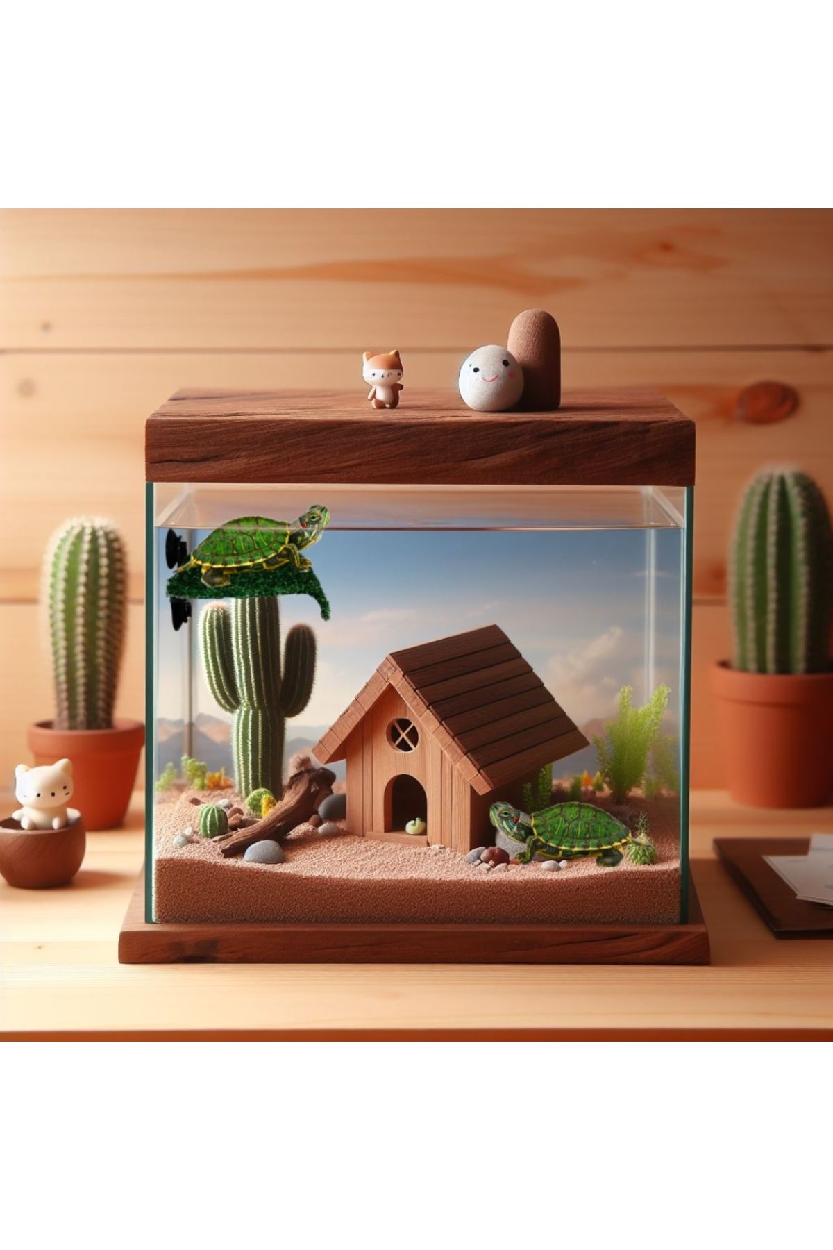 Akvaryum Kaplumbaga Bahçesi Dinlenme Alanlı Kaplumbaga Habitat , Teraryum , Mobilyalı Ahşap Kaplumbaga Evi