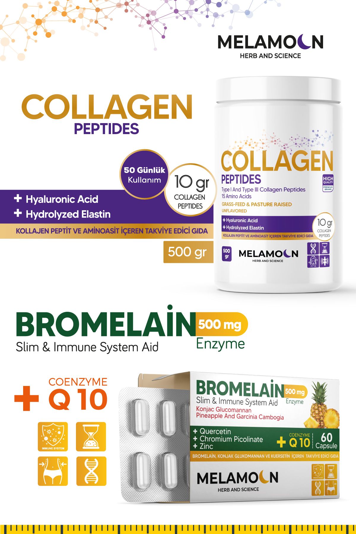 Melamoon %100 Saf Ve Doğal Kolajen (COLLAGEN) - Bromelain 500 Mg - Fırsat Paketi
