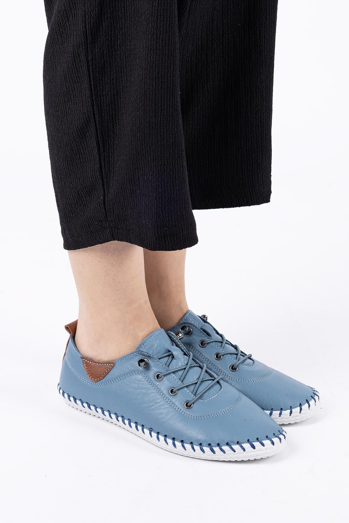 Getcho Estoy Kadın Hakiki Deri Kot Mavi Günlük Ayakkabı