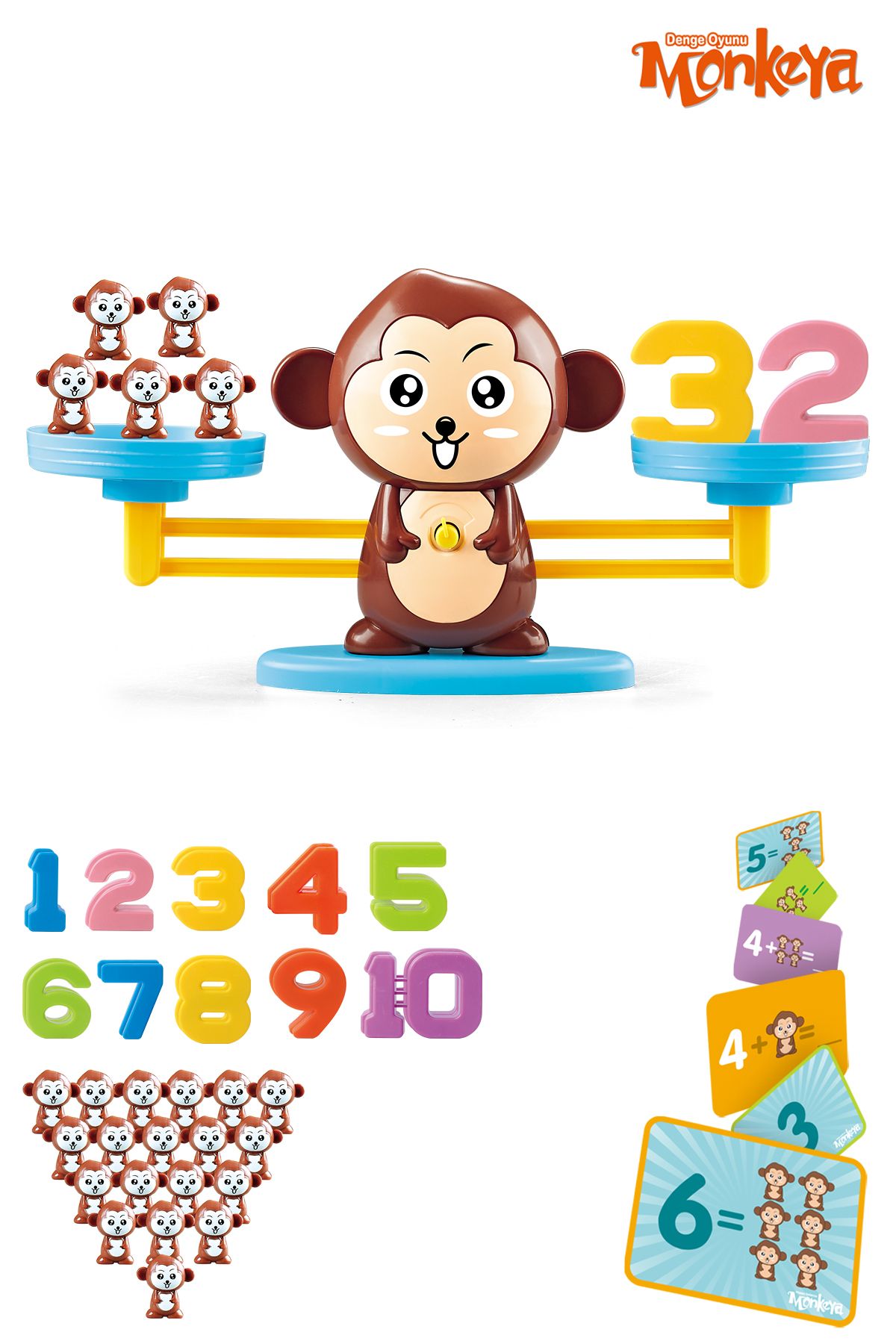 Kayyum Oyuncak Eğitici Maymun Denge Oyunu, İşlem Kartlı Matematik Öğretici Oyun Seti