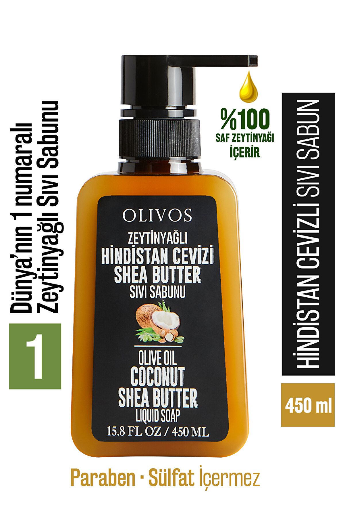 Olivos %100 Doğal Zeytinyağlı Hindistan Cevizli Sıvı El Sabun Shea Butter Yoğun Nemlendirici 450 Ml