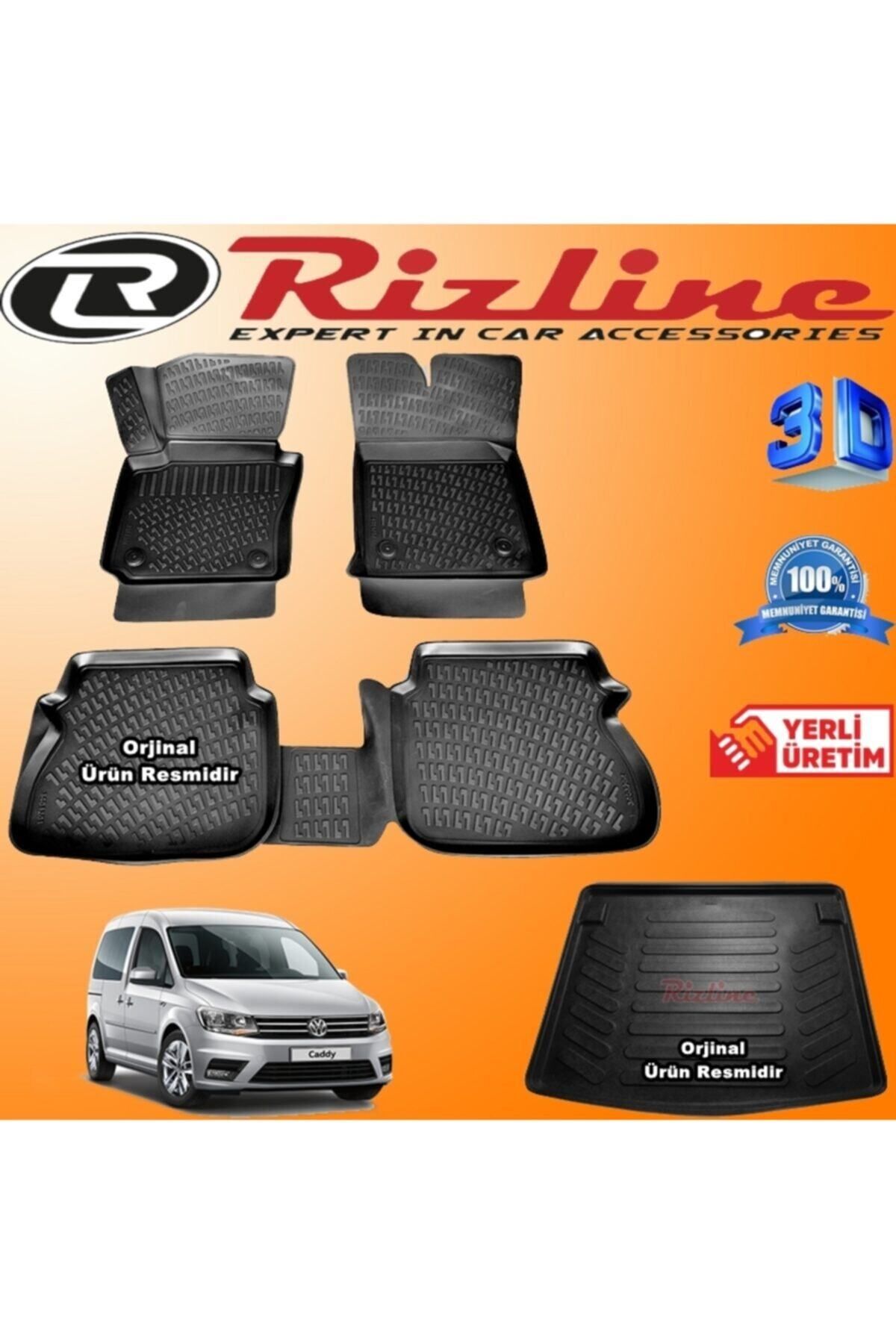 Rizline Vw Caddy 3d Paspas + 3d Bagaj Havuzu 2015-2020 Arası Siyah Set