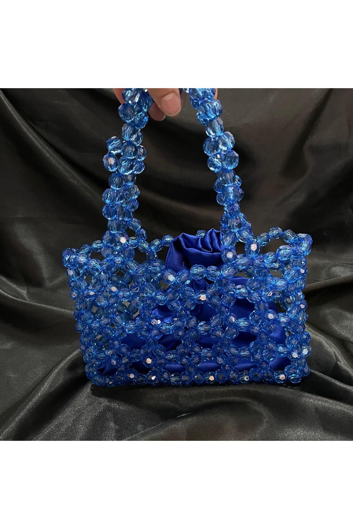 sirius art design Mavi kristal boncuk çanta
