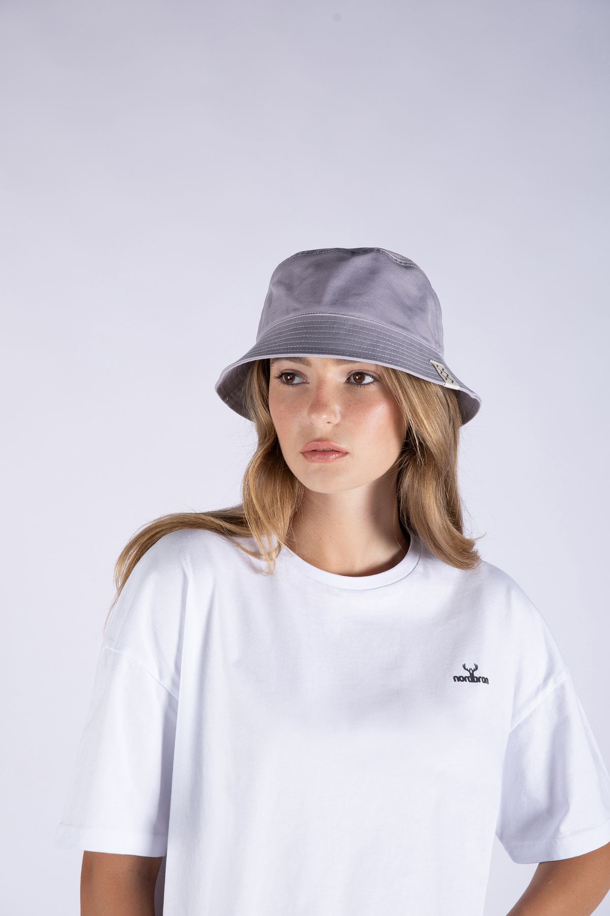 Nordbron Unisex Gri %100 Pamuk İç Astar Detaylı Bucket Şapka Dikişli Bez Etiket Nakış Detaylı Gravois