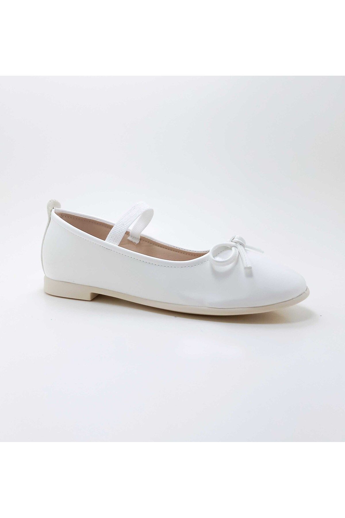 Elo Shoes Ello Shoes Kız Çocuk Beyaz Lastikli Fiyonk Detaylı Babet