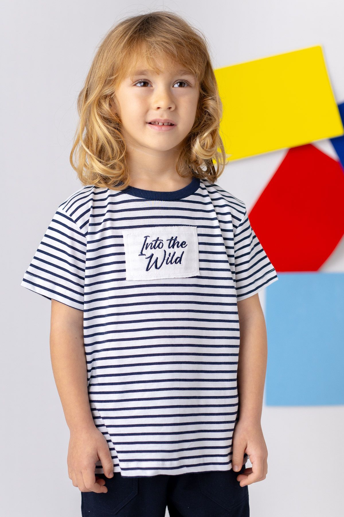 Zeyland Unisex Çocuk Çizgili Nakış Detaylı T-shirt