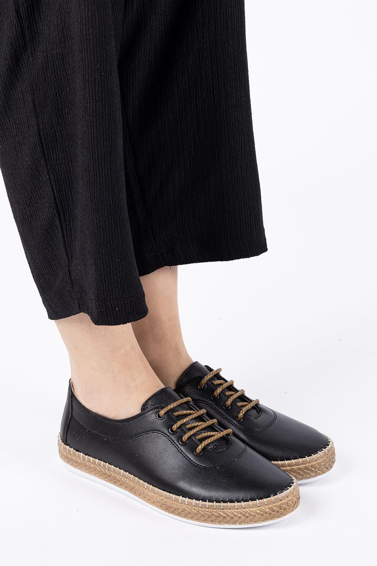Getcho Lotte Kadın Hakiki Deri Siyah Günlük Ayakkabı