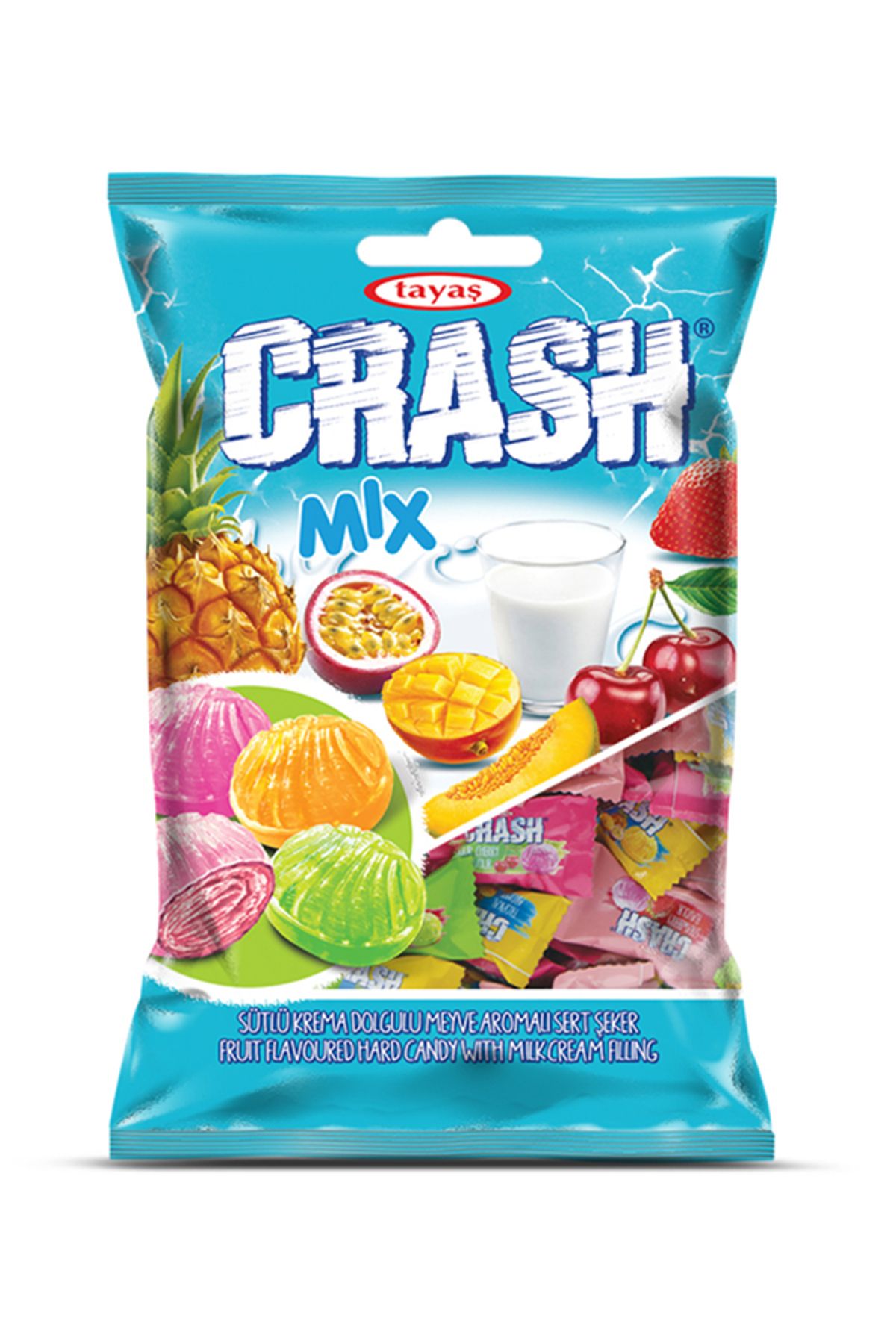 TAYAŞ Crash Mix Sütlü Krema Dolgulu Meyve Aromalı Sert Şeker 1 Kg