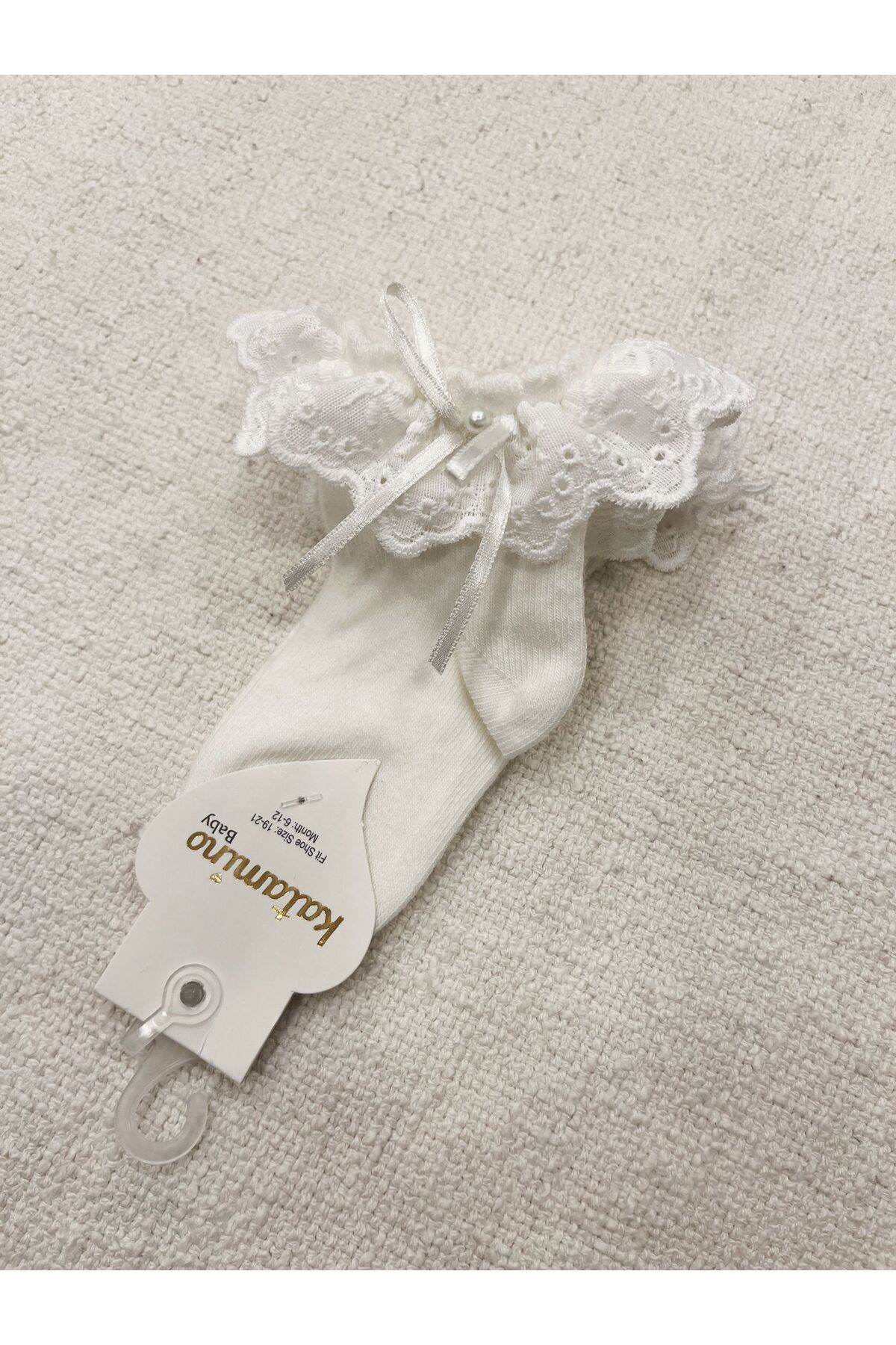 Katamino kız bebek soket çorap dantelli ve inci detaylı