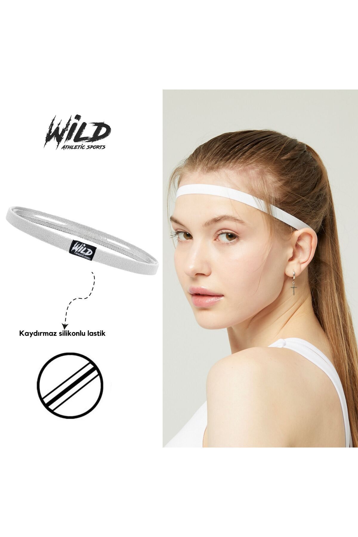 Wild Athletic Sports Kaydırmaz Beyaz Spor Elastik Saç Bandı Tokası Wildflex
