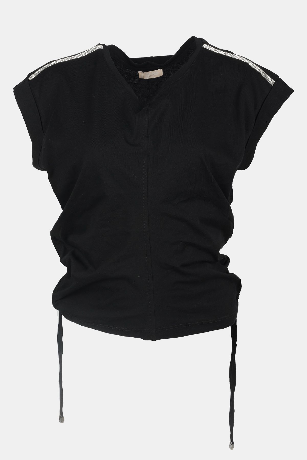 Liu Jo Kadın Pamuklu Dokuma Kumaş Marka Logolu Siyah T-Shirt MA4342J6308-22222