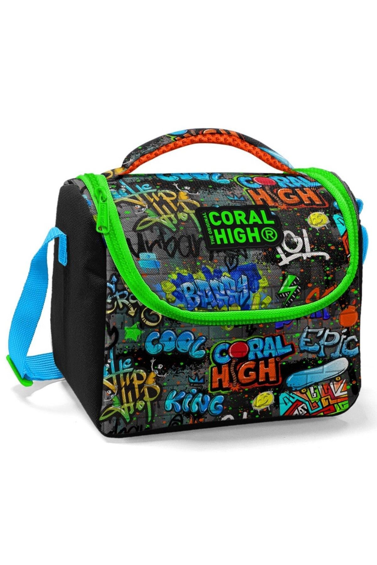 Coral High Erkek Çocuk Siyah Yeşil Grafiti Ilkokul Okul Beslenme Çantası - Yalıtımlı
