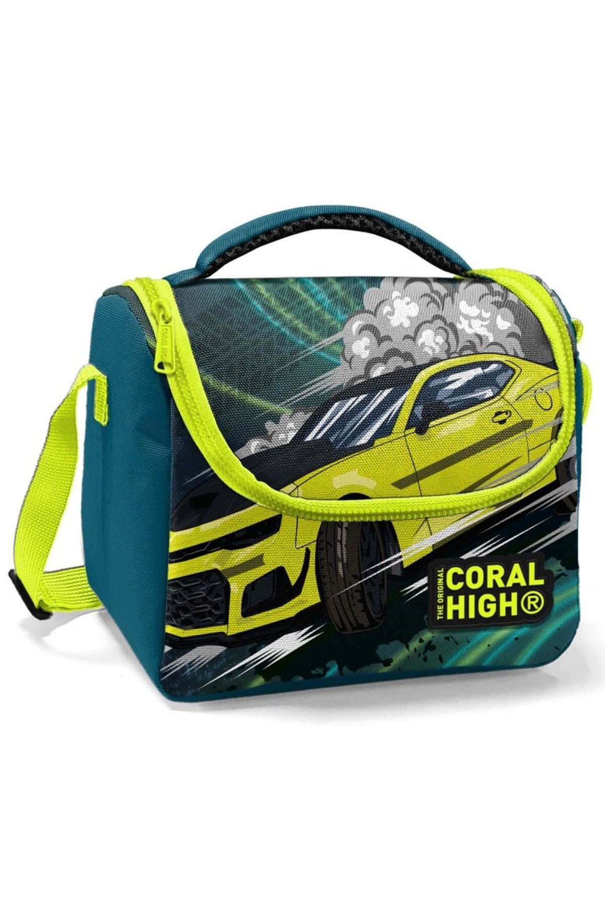 Coral High Erkek Çocuk Okul Beslenme Çantası - Yeşil-sarı Yarış Arabası