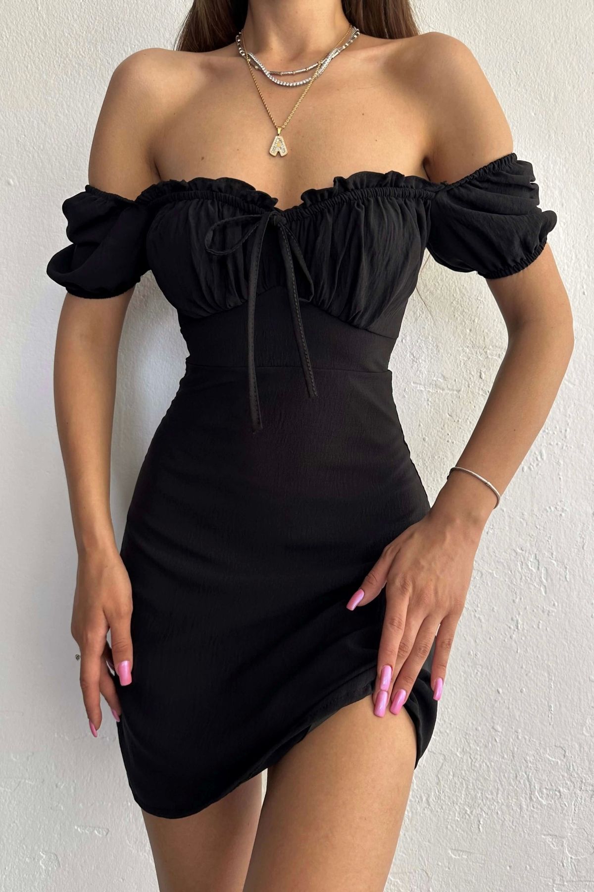 Eka Kadın Siyah Büzgülü Aerobin Elbise 1026-1188