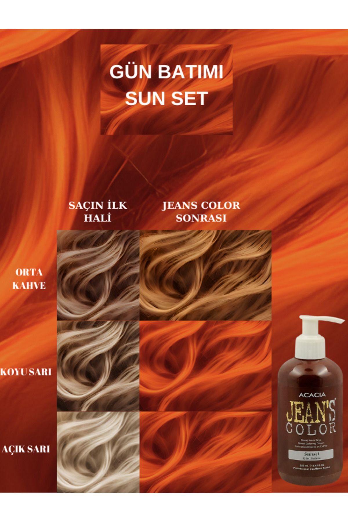 jeans color Amonyaksız Renkli Saç Boyası Gün Batımı 250ml. Sun Set Hair Dye