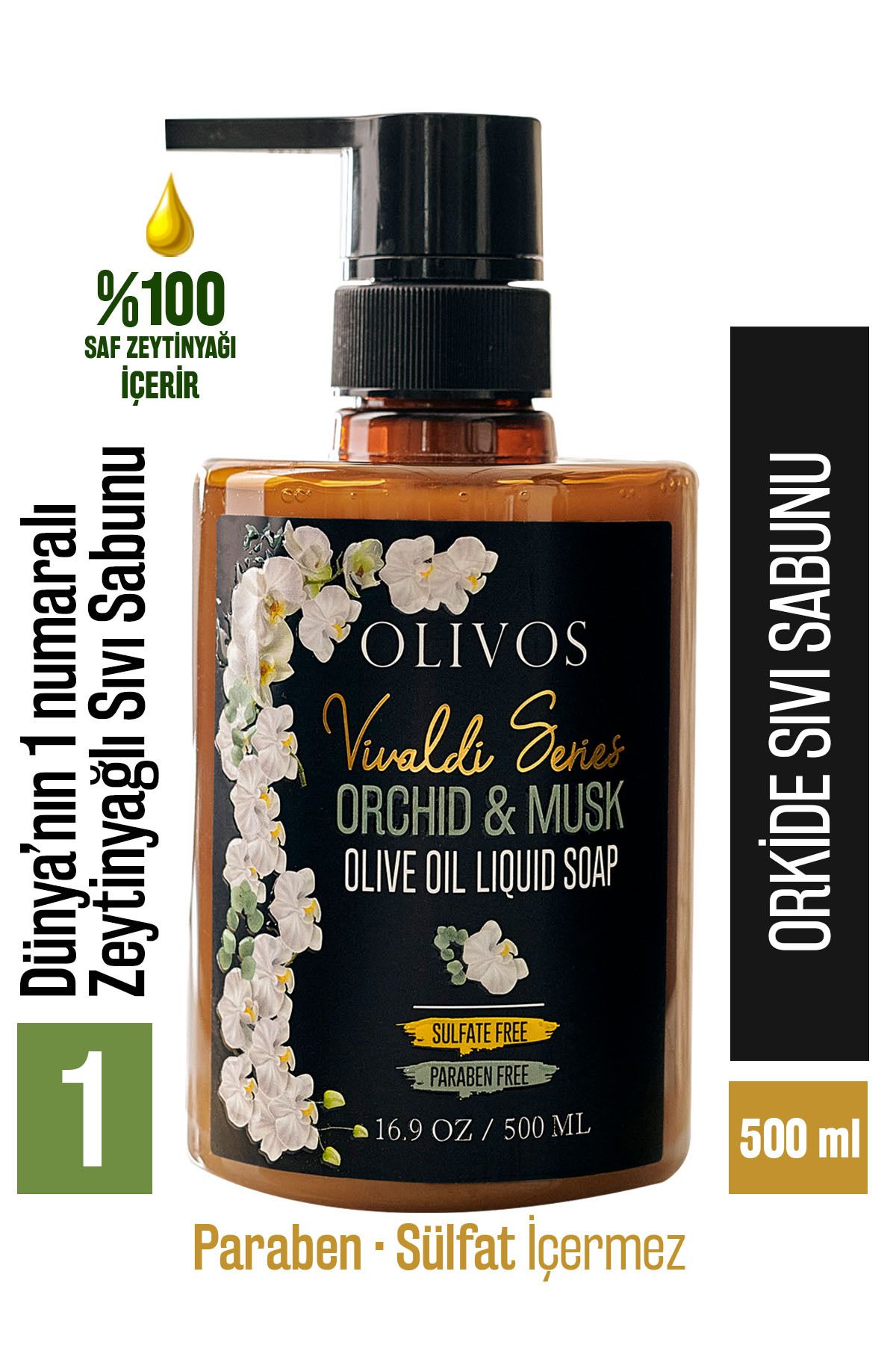 Olivos Vivaldi Serisi %100 Doğal Orkide Kokulu Zeytinyağlı Sıvı El Sabun Nemlendirici Bitkisel 500 ml