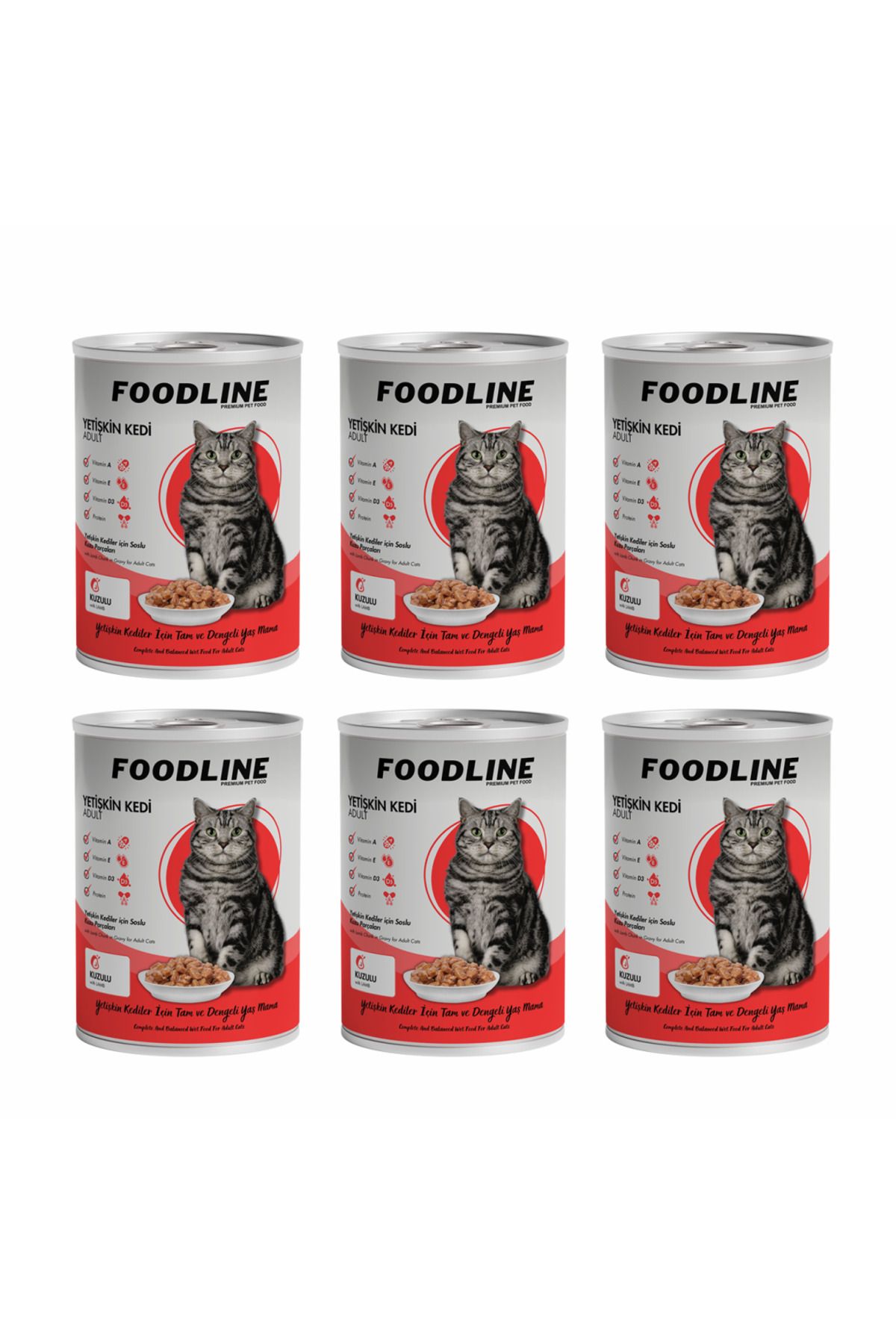 Foodline Kuzu Etli Yetişkin Kedi Konservesi 400 Gr x 6 Adet