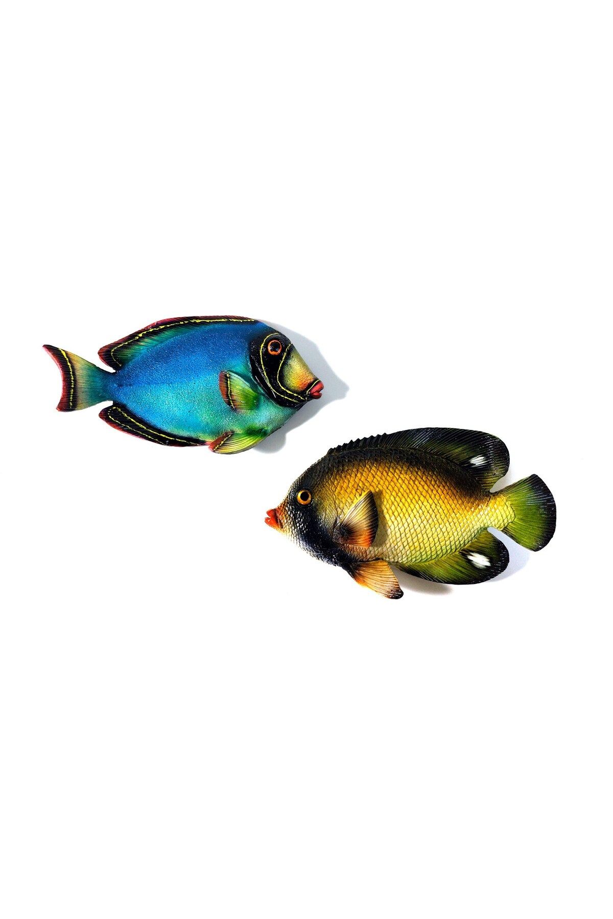 CajuArt Dekoratif İkili Canlı Renk Balıklar Duvar Dekoru Biblo