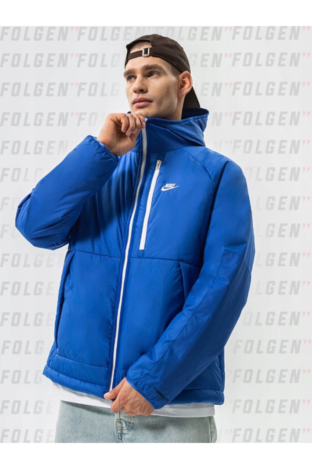 Nike Sportswear Therma-FIT Legacy Erkek Kapüşonlu Mavi Mont Erkek Ceket Mont