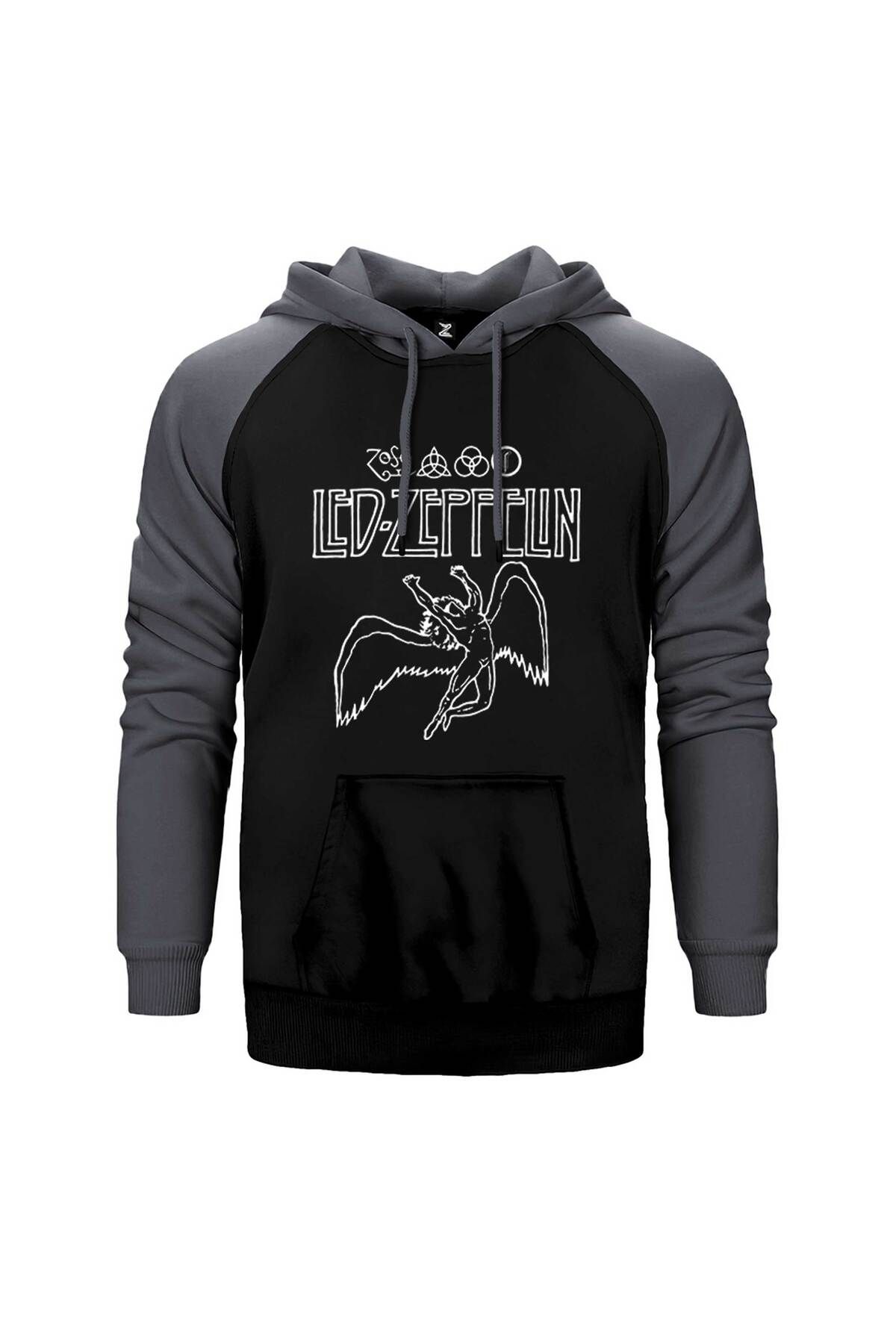 Z zepplin Led Zeppelin Zoso Icarus Gri Renk Reglan Kol Kapşonlu Sweatshirt