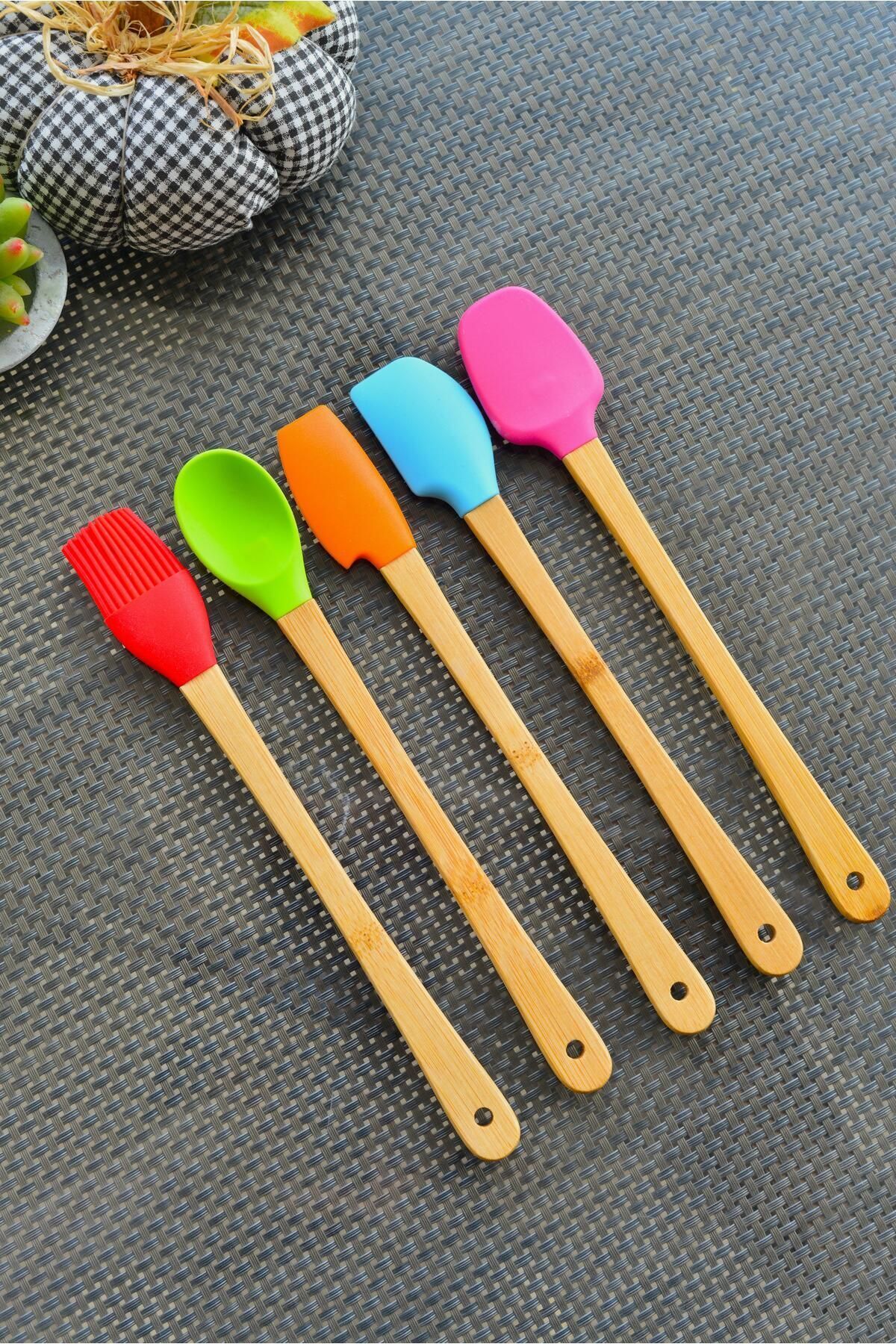 QesQin 5 Li Mini Bambu Spatula Seti / Renkli