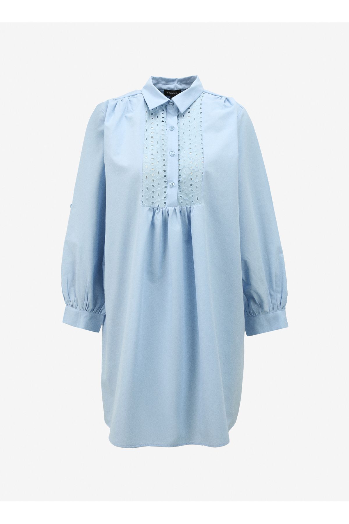Fabrika Gömlek Yaka Düz Mavi Mini Kadın Elbise F4SL-ELB0816