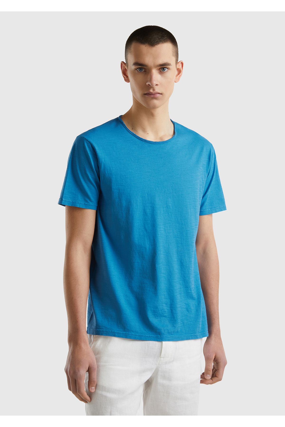United Colors of Benetton Erkek Koyu Mavi Bisiklet Yaka Slub T-shirt