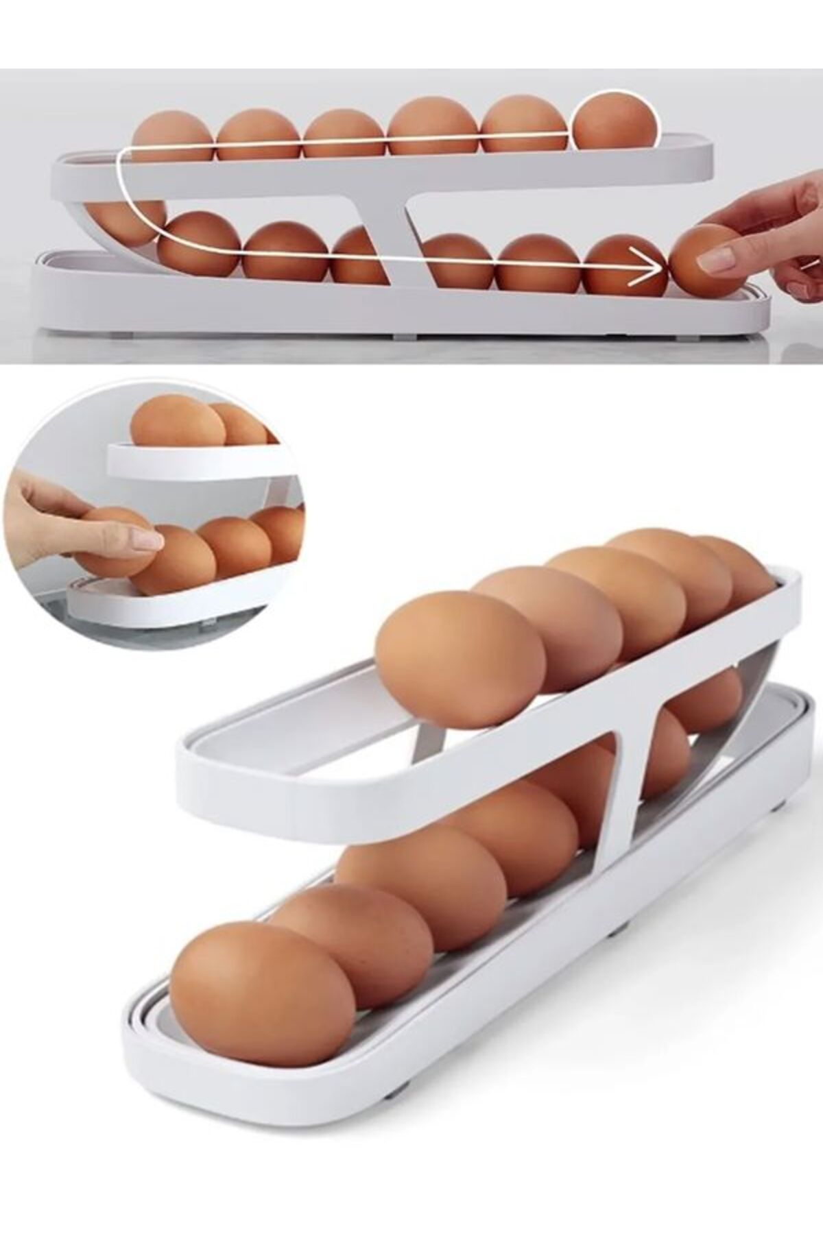 Dream Plus 2 Katlı Otomatik Buzdolabı Yumurta Standı Yumurtalık Rafı Saklama Kabı Buzdolabı Organizeri
