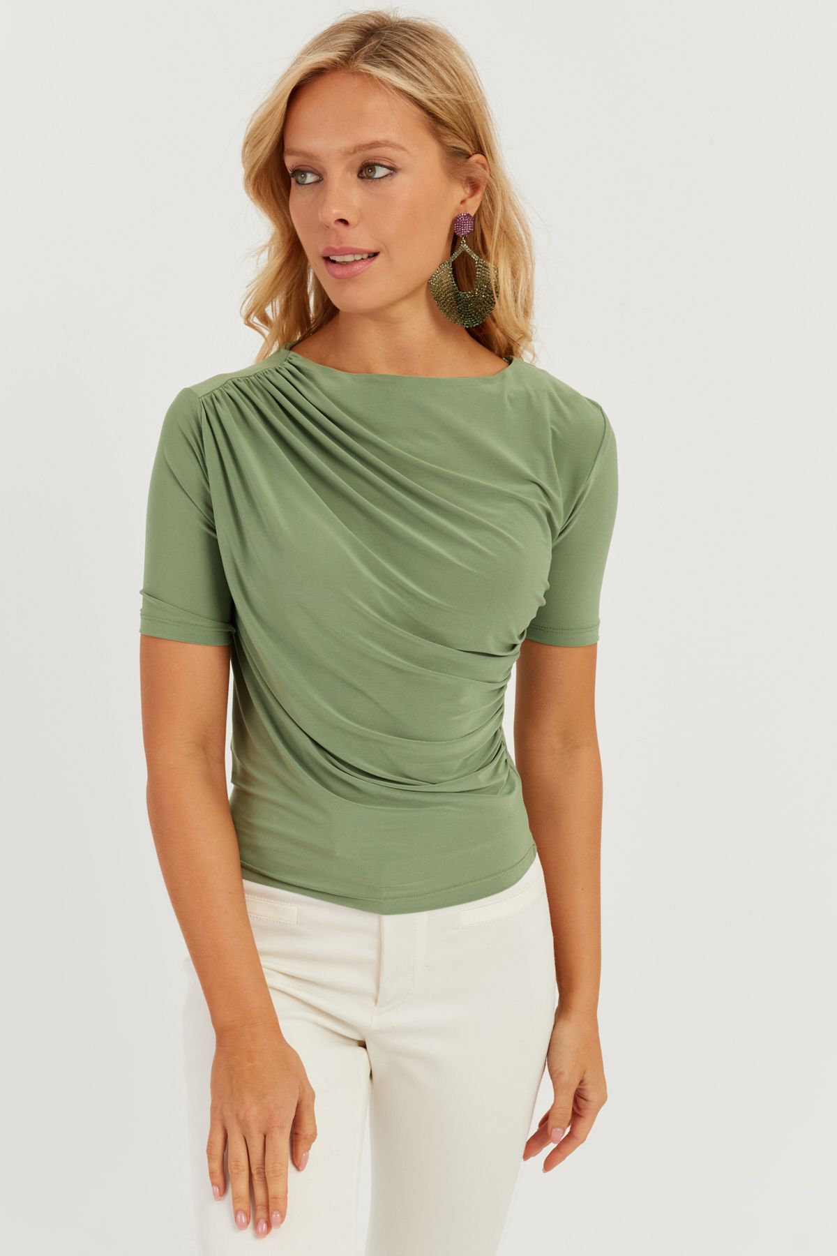 Cool & Sexy Kadın Yeşil Büzgülü Bluz YZ623