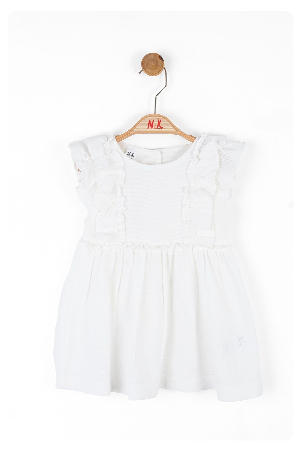 Nk Kids LİMİ kız bebek & çocuk  petek kumaş beyaz elbise