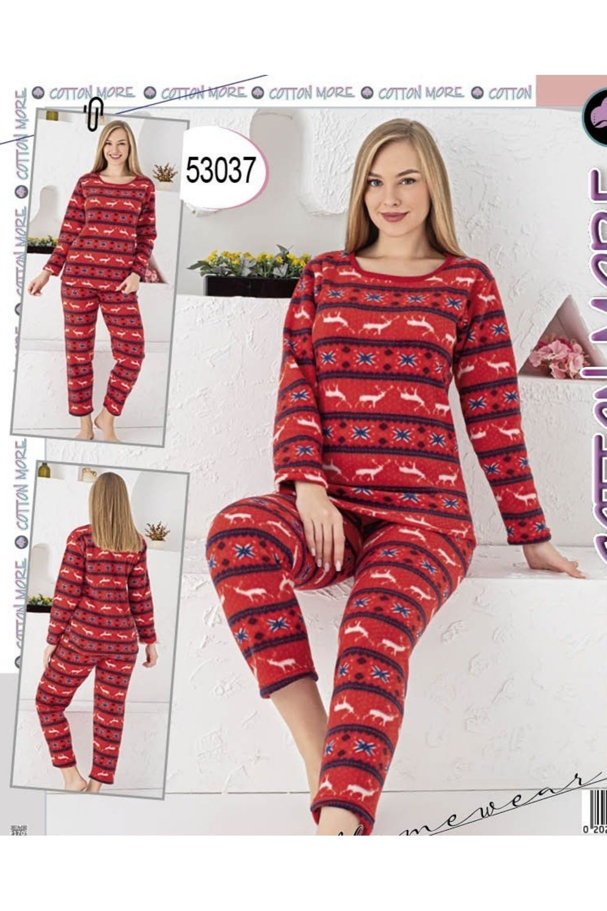 CARMEN Kırmızı Geyikli Yılbaşı Polar Pijama Takımı