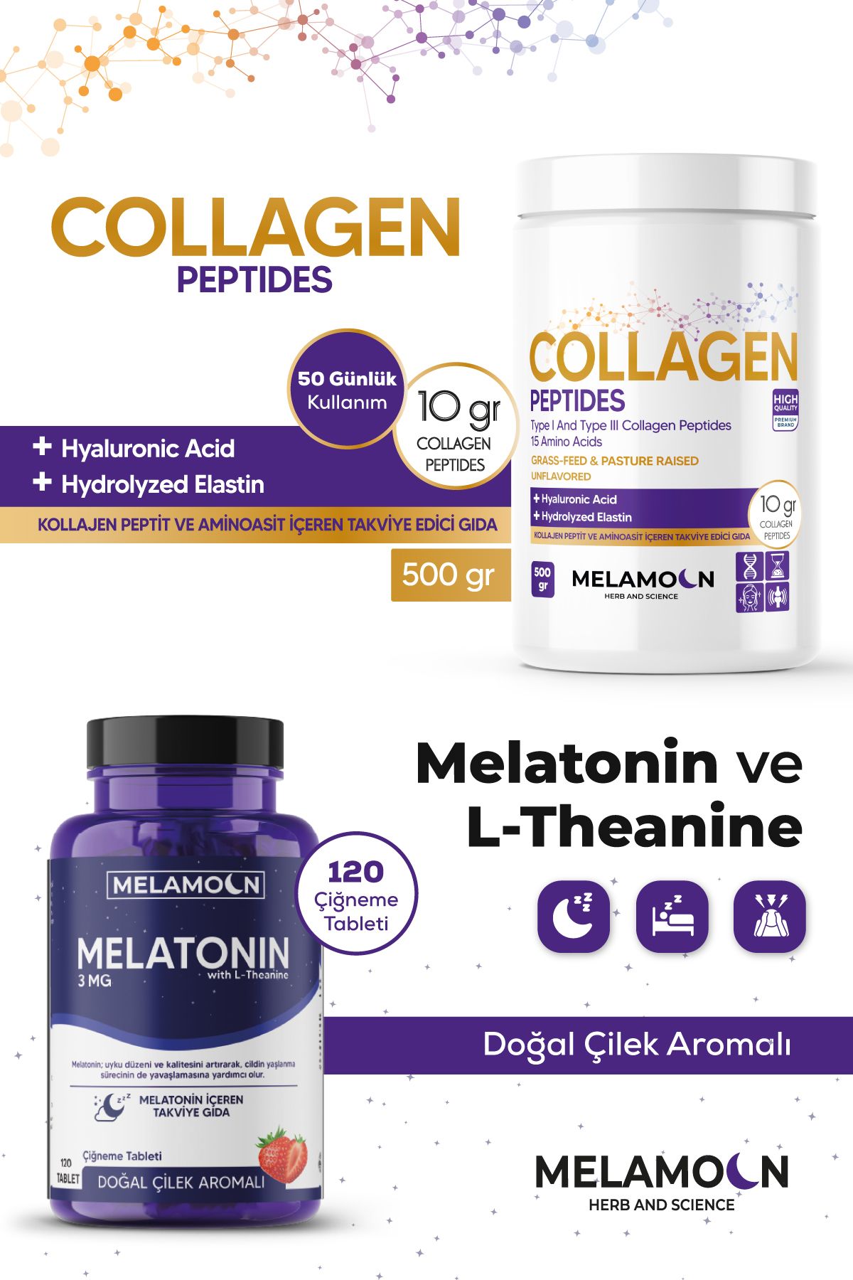 Melamoon %100 Saf Ve Doğal Kolajen (COLLAGEN) - Melatonin 3 Mg Ve Pasiflora - Fırsat Paketi