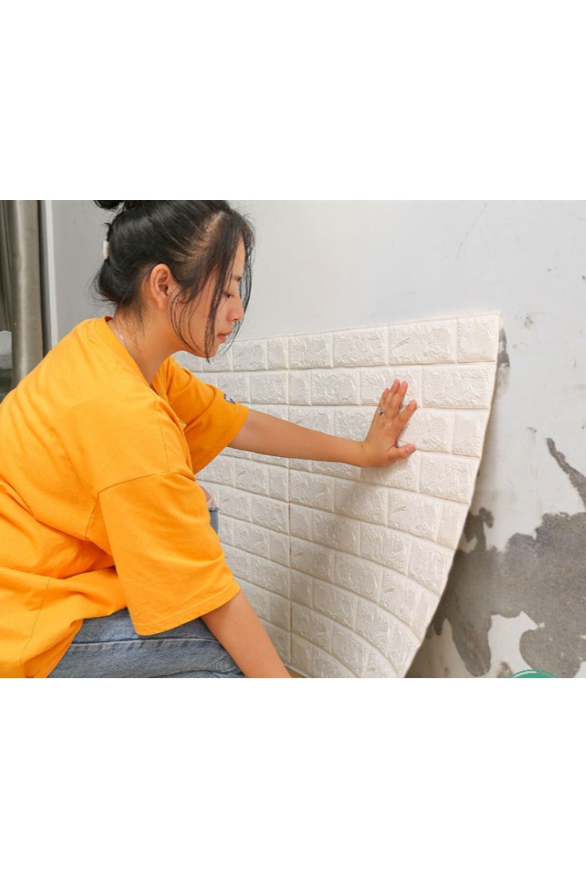 Renkli Duvarlar 70x77cm 1 Adet Silinebilir Taş Tuğla Desenli Kendinden Yapışkanlı Sünger Duvar Kağıdı Paneli