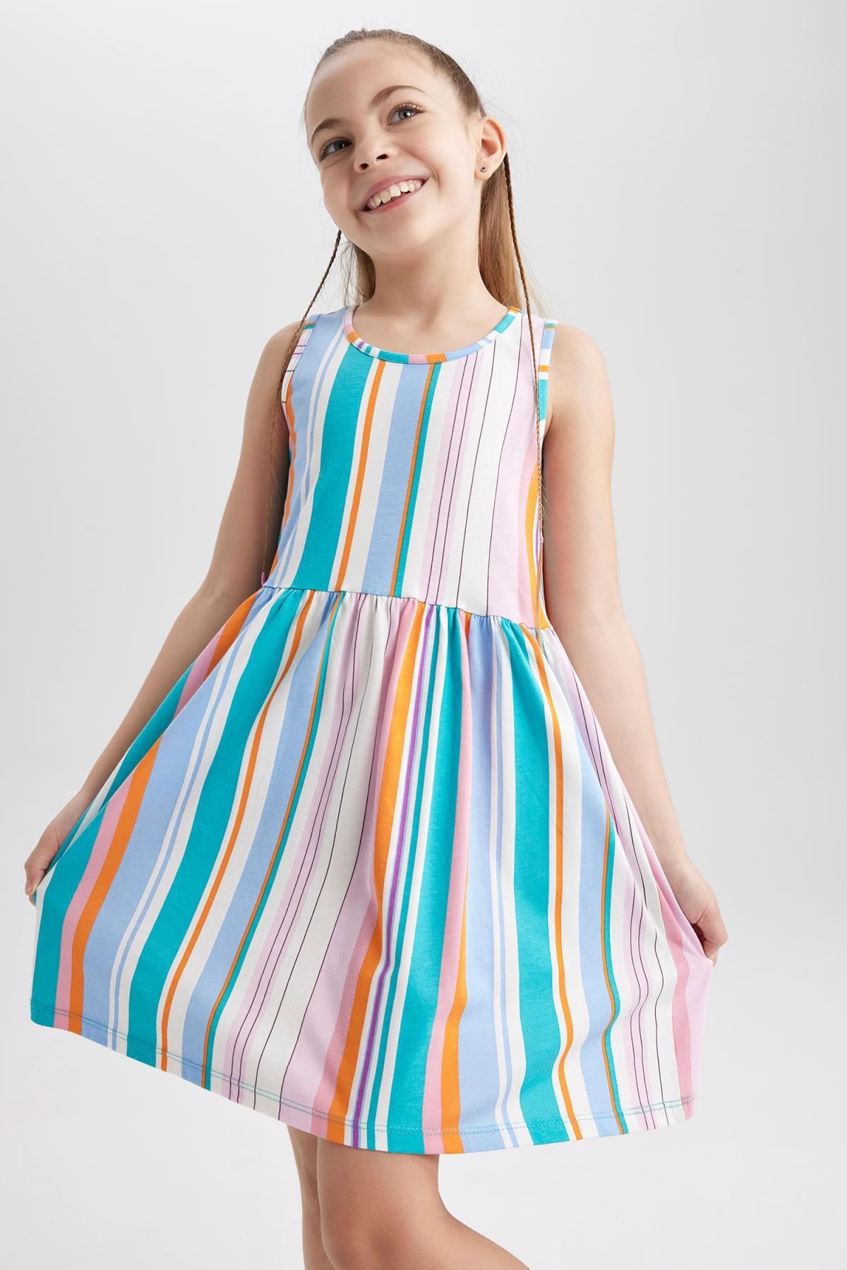 Defacto Kız Çocuk Desenli Kolsuz Elbise T2575a623hs