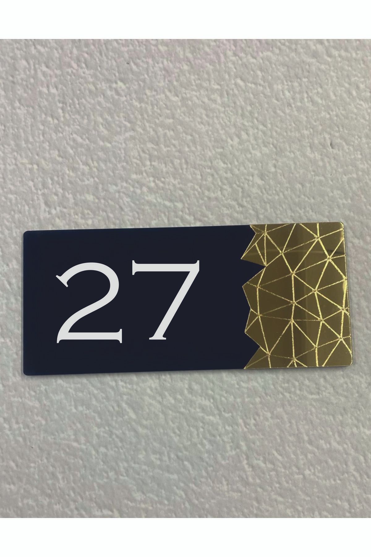 Dekokonsept BlackPearl Serisi  Pleksi Ayna Detaylı Uv Baskılı Apartman Daire Otel Ofis Kapı Numarası Kapı No:27