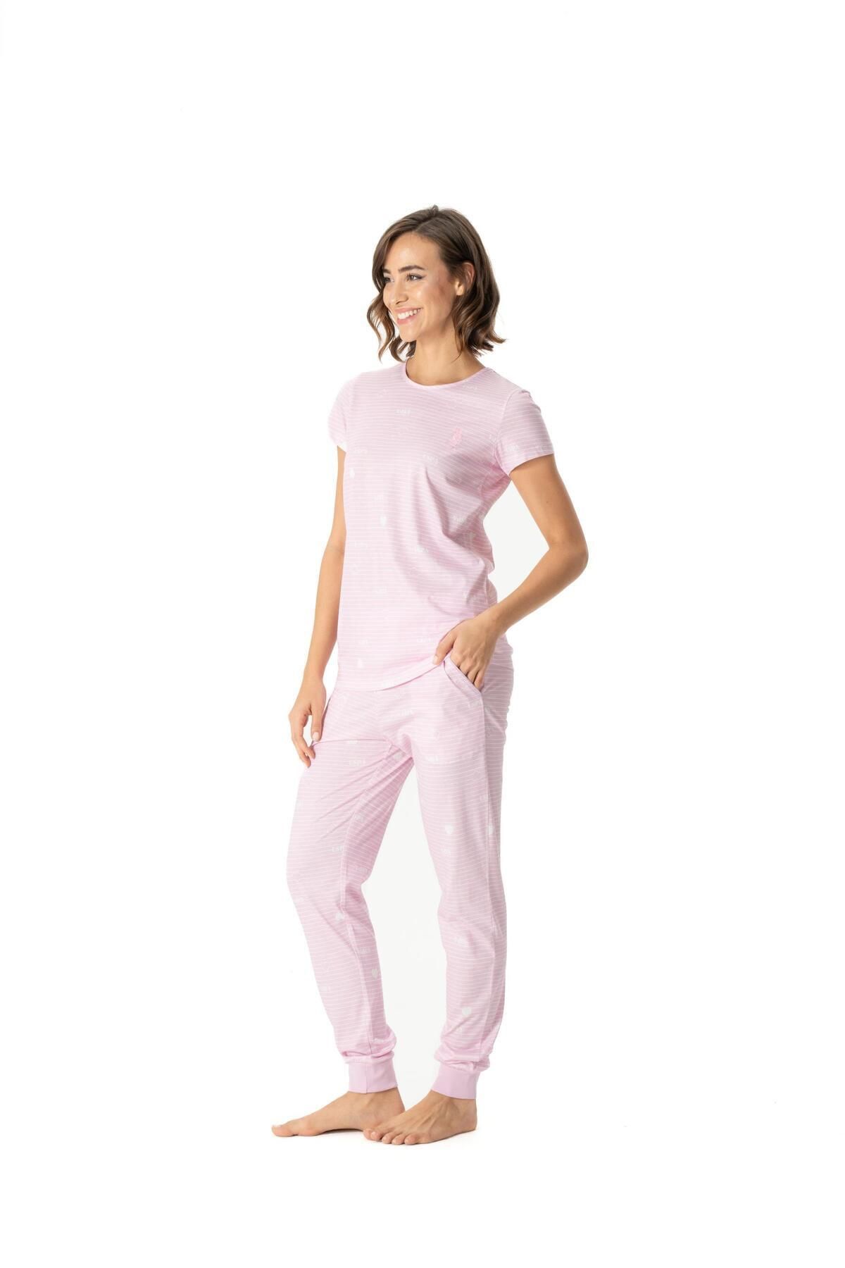 U.S. Polo Assn. U.S. Polo Assn. Kadın %100 Pamuklu Pembe Pijama Takımı
