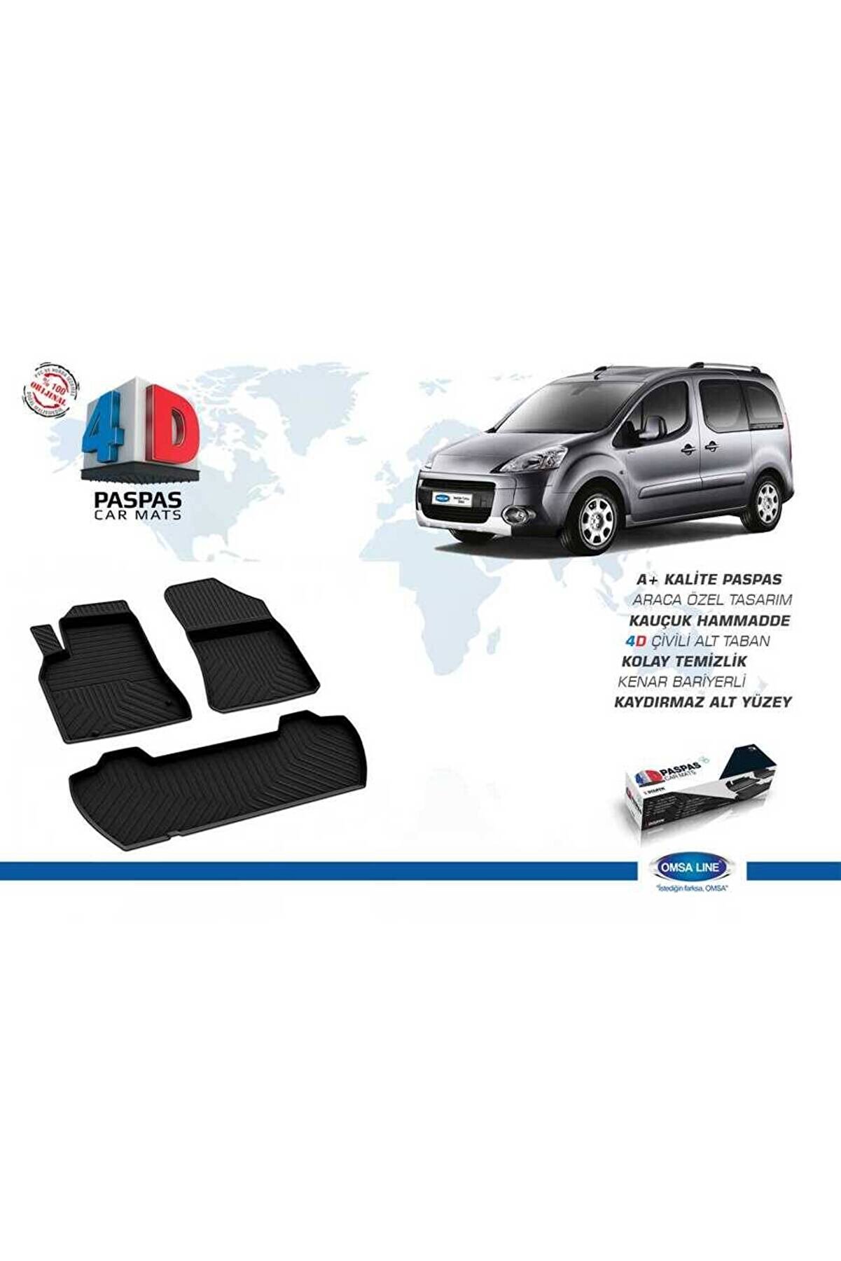 Omsa Peugeot Partner 2 Tepee 4d Havuzlu Paspas Siyah 2008-2018 Arası