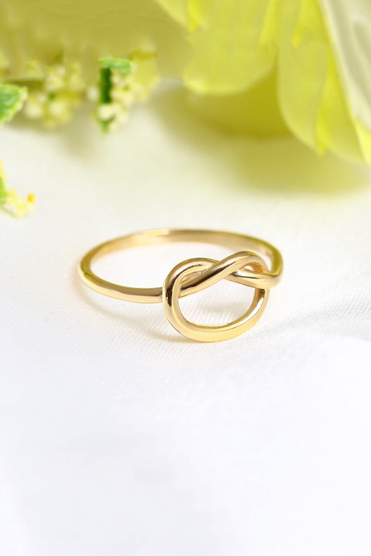 Genel Markalar Kadın Altın Renk 14k Altın Kaplama Kalp Düğüm Ayarlanabilir Yüzük