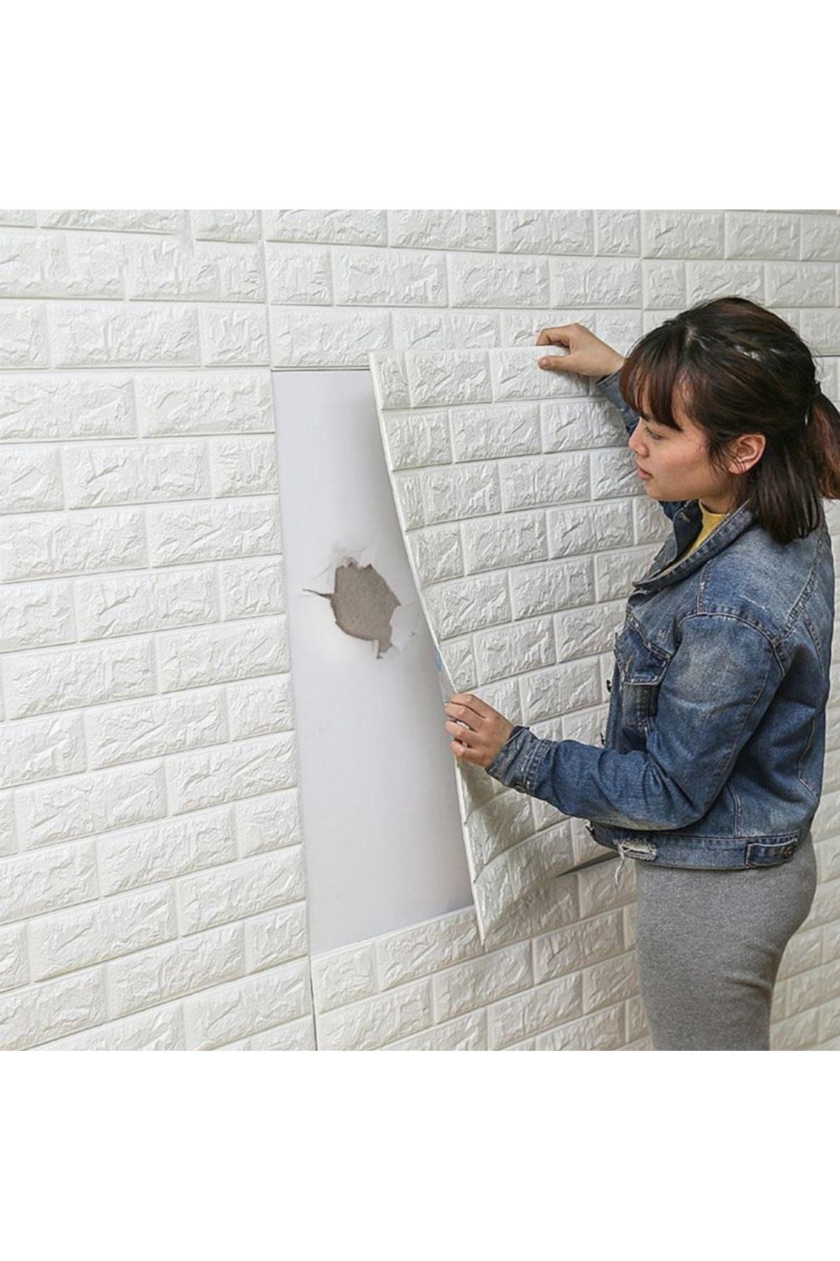 Renkli Duvarlar Silinebilir Çıkart Yapıştır Sticker Yapışkanlı Duvar Kağıdı Paneli 3d Tuğla Desen Beyaz