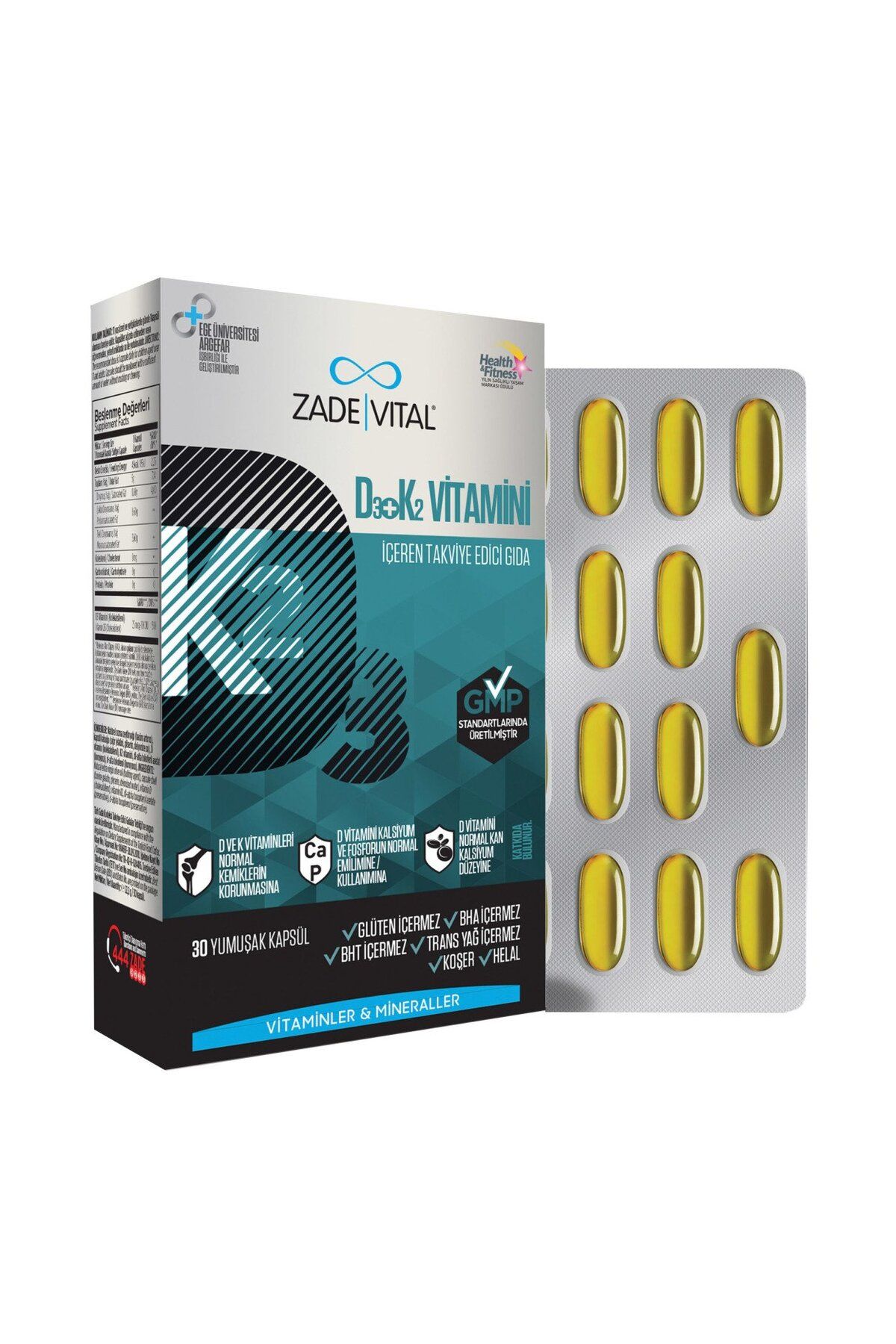 Zade Vital D3+K2 (MK7) Vitamini 30 Yumuşak Kapsül - Blister