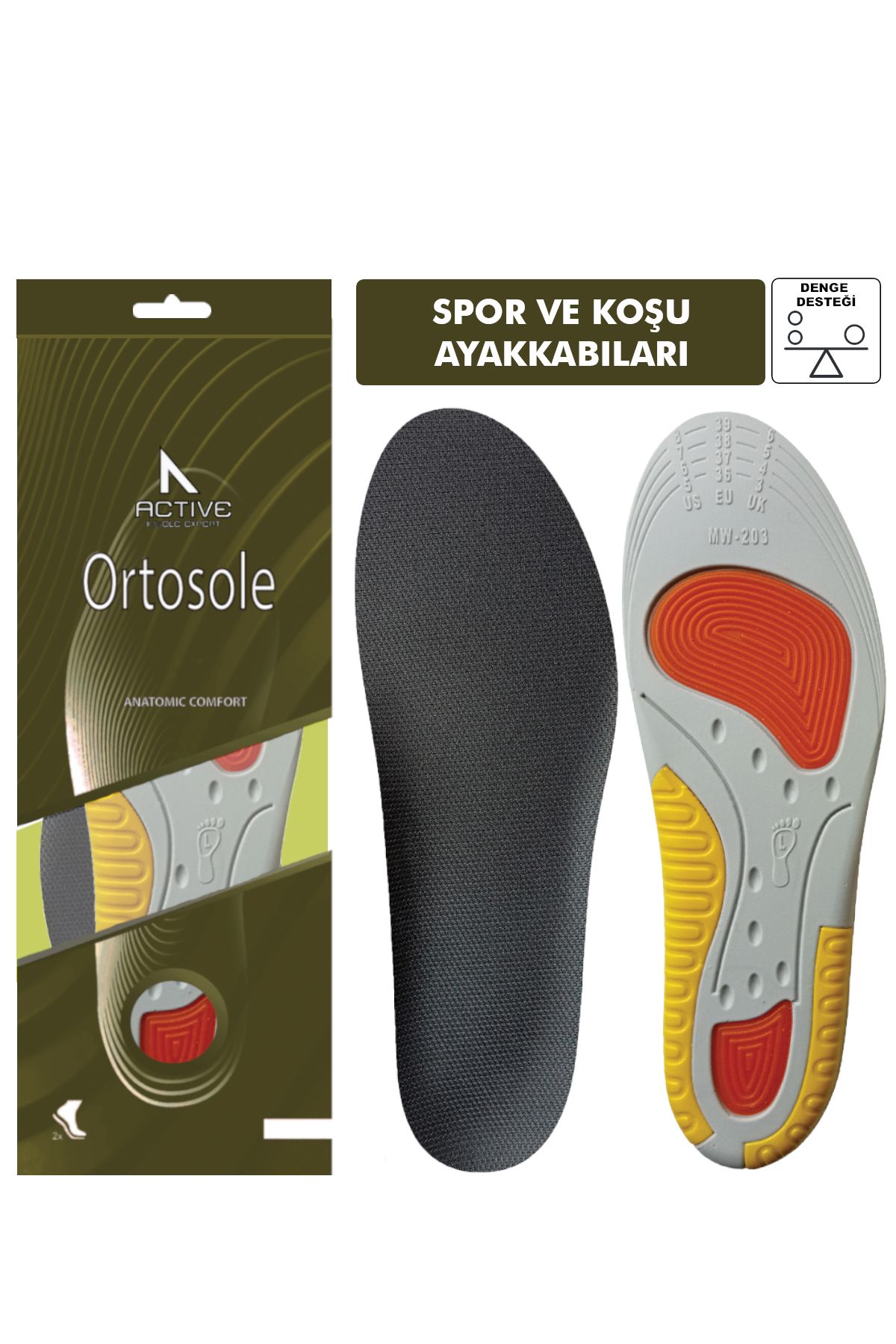 Ortosole Spor Ve Koşu Tabanlığı, Çift Taraflı Kemer Destekli, Atletik Ayakkabı Tabanı - Performans
