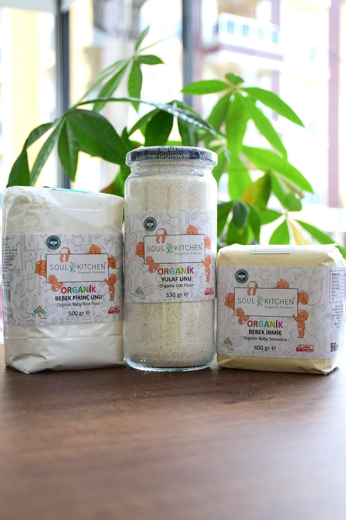 Soul Kitchen Organik Ürünler Organik Bebek Ek Gıda Paketi 6 Ay - Irmik 400 gr - Pirinç Unu 500 gr - Tam Yulaf Unu 330 gr
