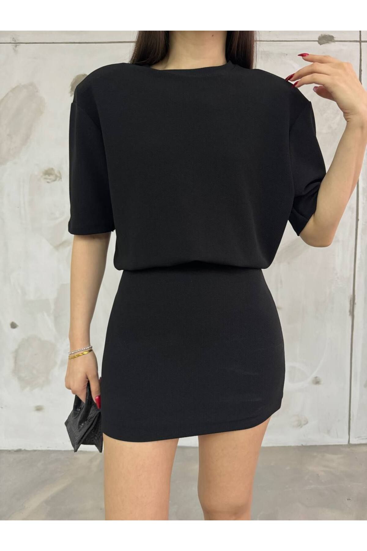BİKELİFE Kadın Casey Premium Vatkalı T-shirt Mini Elbise