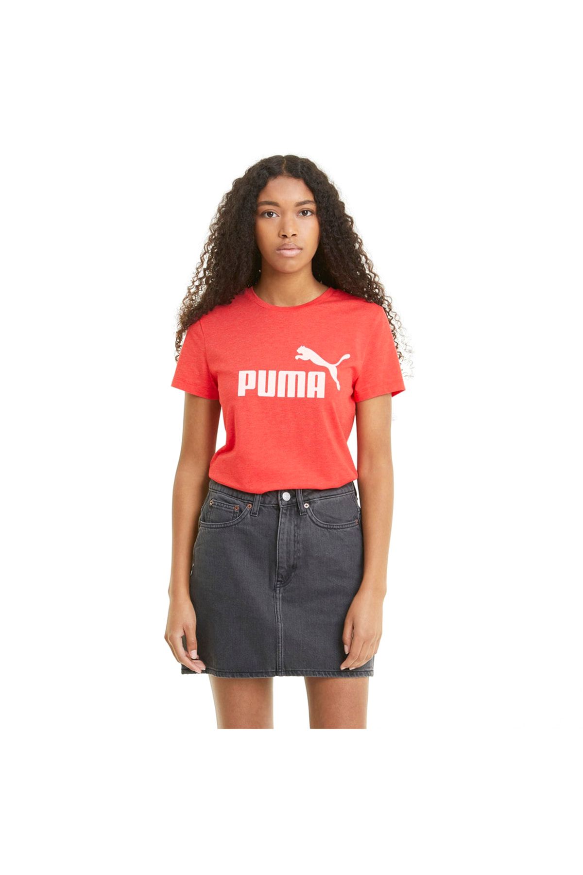 Puma Essential Logo Heather Tee Kadın Kırmızı Günlük Stil Tişört 58687623