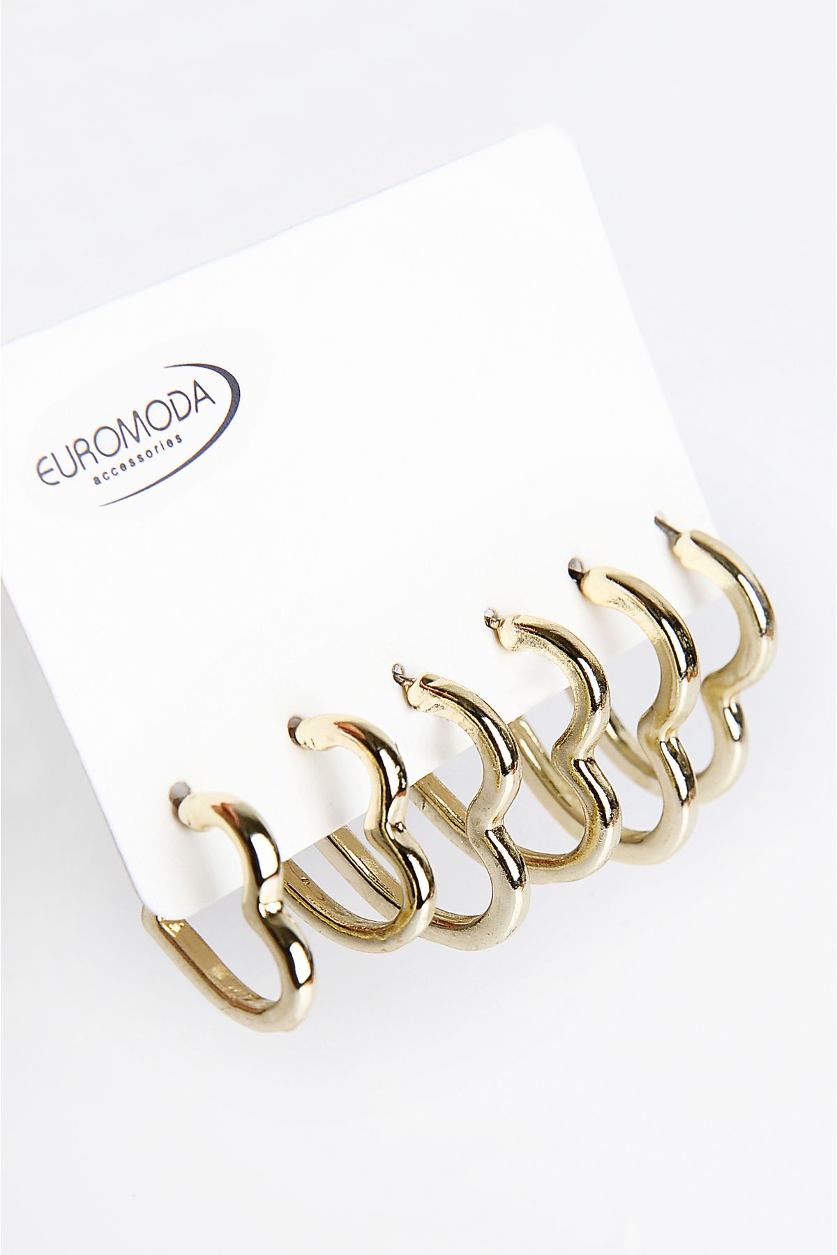 EUROMODA Kalp Tasarımlı Gold Gümüş ve Siyah Renkleri 3lü Küpe Seti